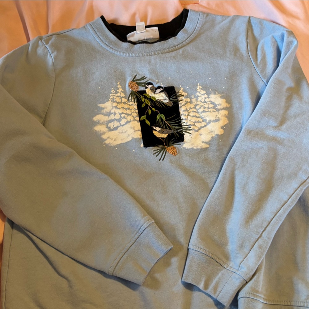breckenridge light blue winter bird sweatshirt